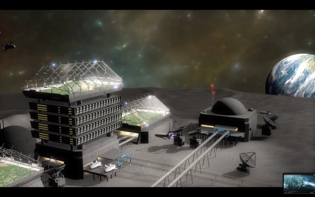 Animation screenshot from Isaac Arthur video Colonising Cislunar Space