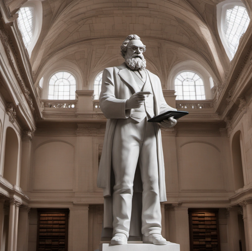 statue of bearded man holding a table