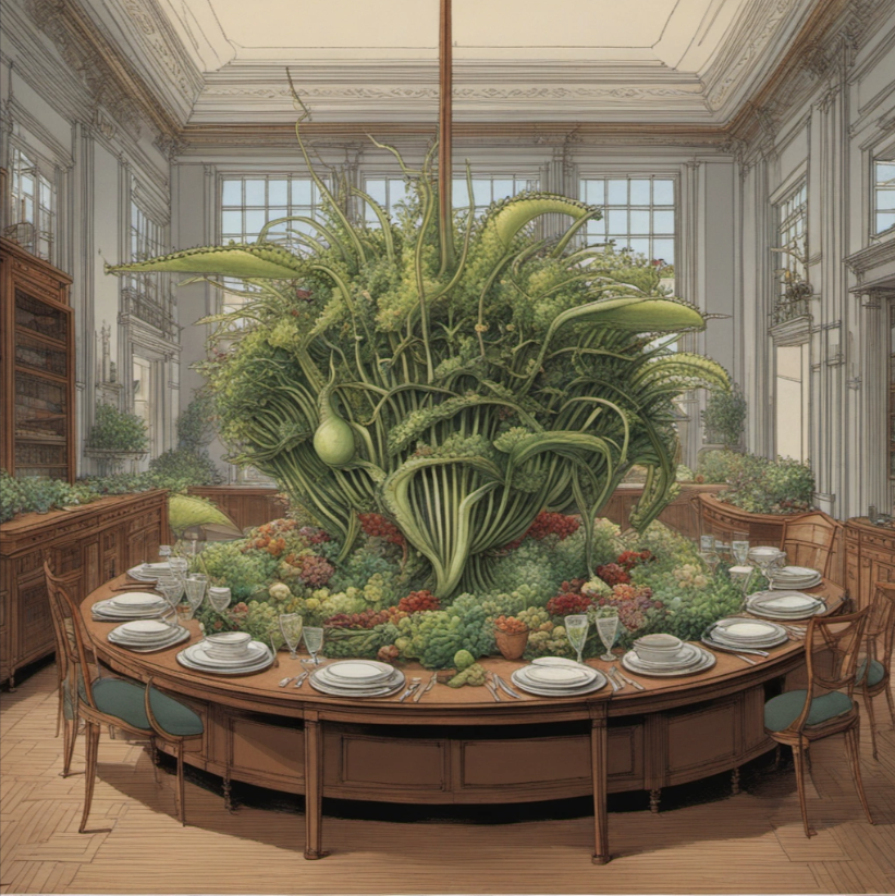 A large Venus Flytrap on a banquet table