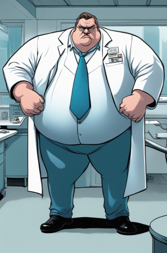 caricature of an obese scientist