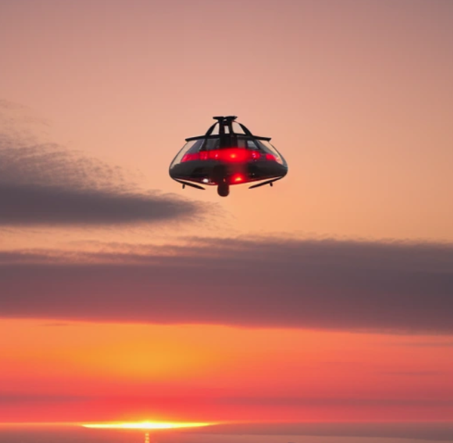 alien spacecraft at sunset