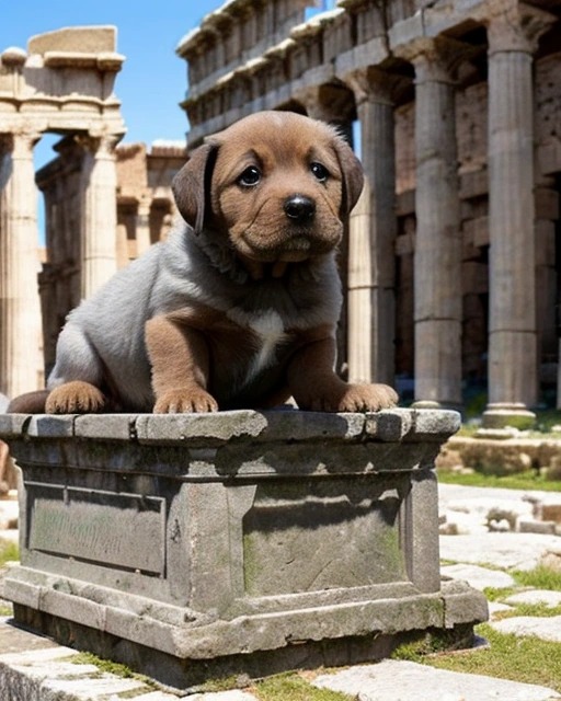 puppy on a Roman pedestal