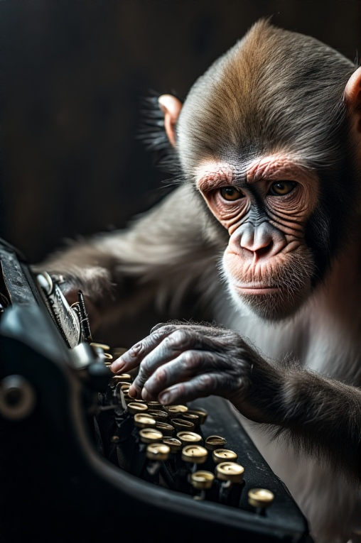 AI-generated photo of monkey with typewriter